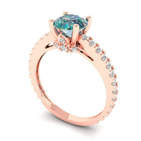 1.465 ct Round Cut Blue Moissanite Solitaire with Accents Engagement Ring for Women in 18K Rose Gold