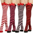 thumbnail image 5 of Milue Women Holiday Thigh High Long Socks Party 3D Bowknot Striped Stockings Hosiery, 5 of 21
