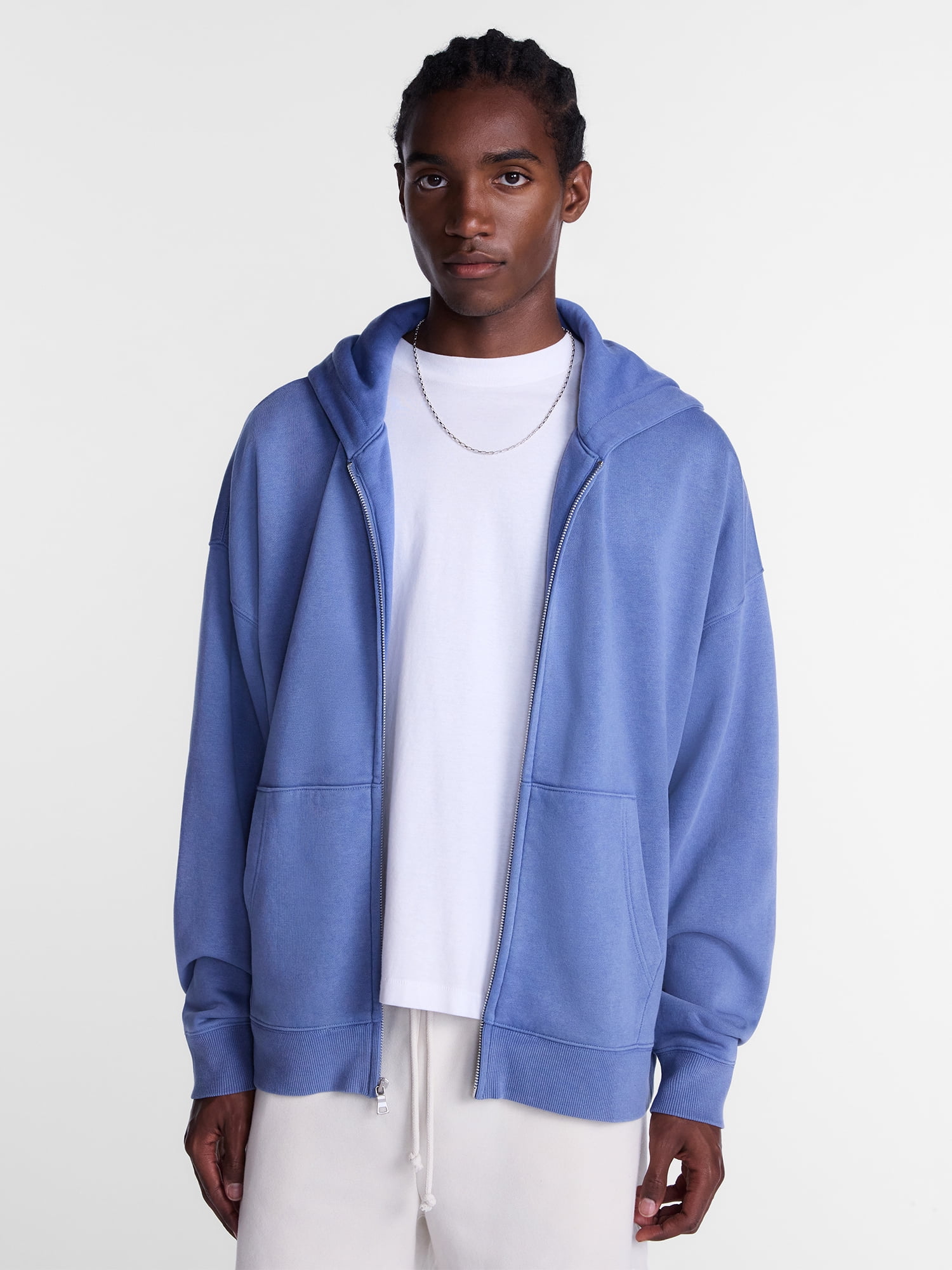 No Boundaries Boxy Oversized Fit Fleece Zip Hoodie Sweatshirt with Long Sleeves, Men's XS-4XLT