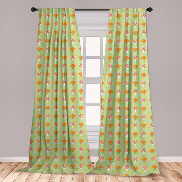 Fall/Autumn Curtains 2 Panels Set, Fall Leaves Seasonal Veggies Dotted