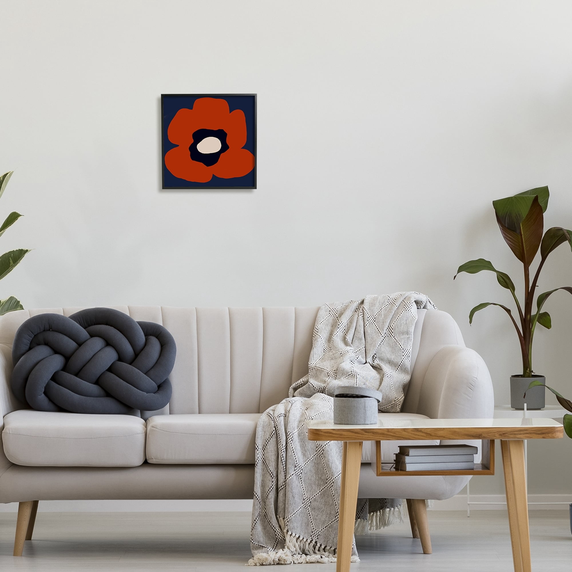 Stupell Industries Bold Red Flower Blossom Modern Geometric Shapes Graphic Art Gray Framed Art Print Wall Art, Design by Deborah Velasquez