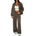 thumbnail image 2 of Women'S 2 Piece Outfits Oversized Fleece Sweatsuit Zip Up Long Sleeve Sweatshirt with Wide Leg Sweatpants Brown XL, 2 of 8