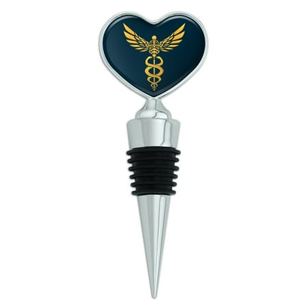 Heart Bottle Stopper - Caduceus Medical Symbol Doctor Nurse EMT Heart Love Wine Bottle Stopper