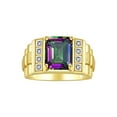 thumbnail image 1 of RYLOS Men's Rings 14K Yellow Gold Designer Style 10X8MM Emerald Cut Shape Gemstone & Diamonds Alexandrite June Birthstone Rings For Men Size 10, 1 of 4