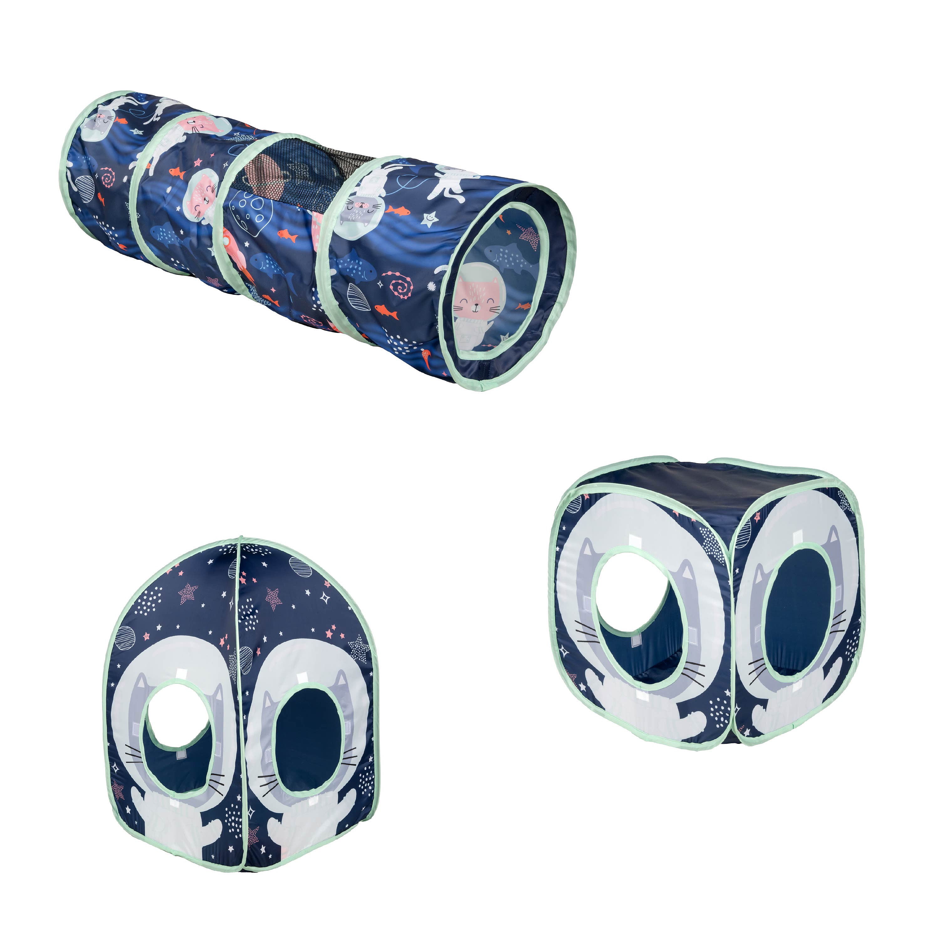 Vibrant Life Collapsible Space Cat Tunnel Play Combo, 3 Piece Set