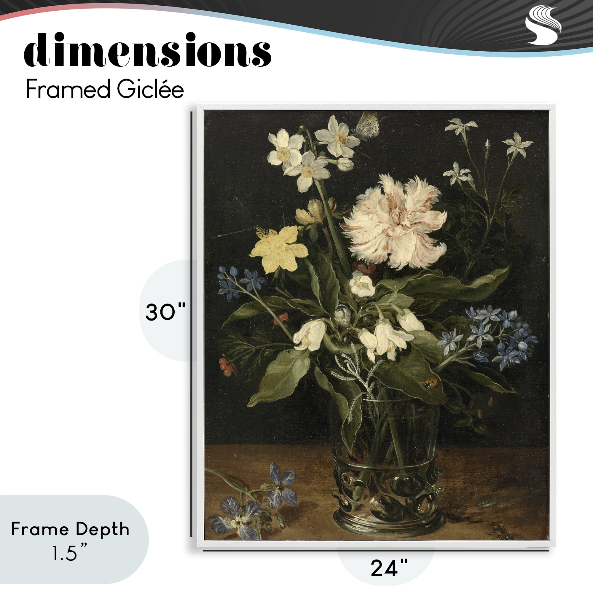 Stupell Industries Chrysanthemum & Flowers in Vase White Framed Giclee Art, design by Vintage Hustle