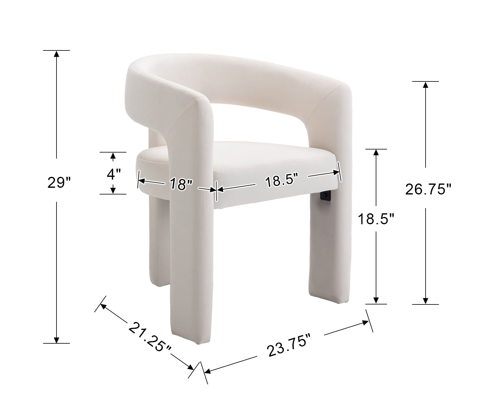 Guyou Modern Velvet Upholstered Dining Chair, Cute Barrel Side Armchair Kitchen Chair with Armrests and Back for Living Room Dining Room Bedroom, Ivory