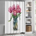 thumbnail image 3 of Watercolor Tulip Fabric Shower Curtain Pink Flowers Leaf Washable Shower Curtains for Bathroom, Waterproof Bath Curtain with Hooks Home Decor 36x72in, 3 of 8