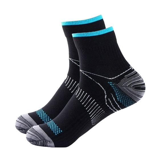 Grofry Women Compression Socks,Unisex Veins Socks for Plantar Fasciitis Heel Spurs Arch Pain Sports Black   Blue