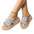 thumbnail image 4 of Commforr Women's Denim Slides Casual Jean Cloth Flat Mules Open Toe Wedge Slippers Platform Clogs Non-Slip Boho Sandals Close Pointed Toe Heels Backless Slip-On Loafers Walking Flip Flops, Blue, 7.5, 4 of 9