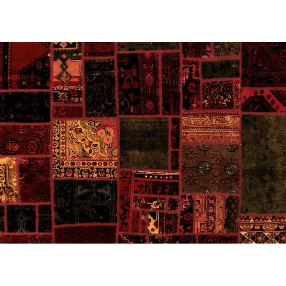 Ahgly Company Indoor Rectangle Patchwork Orange Transitional Area Rugs, 8' x 12'