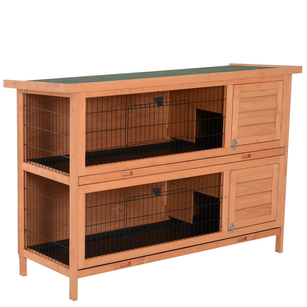 PawHut 54" Raised Compact Dual Outdoor Wooden Rabbit Hutch Small Animal