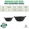 thumbnail image 2 of Pre-seasoned Black Cast Iron Kadai With Curved Handles | Small, 21 Cm, 8 Inch, 1.7 Liters, 1.7 Kg | Induction Friendly | Naturally Nonstick Kadhai, 100% Pure & Toxin-free, No Chemical Coating, 2 of 5