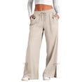 thumbnail image 3 of GILIGEGE Cotton Linen Pants for Women Lightweight Slacks Loose Fit Summer Pants Trousers Long Pant Flowy Wide Leg Trousers Breathable Linen Pant Soft Comfy Long Lounge Pants for Summer Dress Pants M, 3 of 9