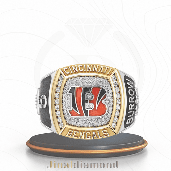 Jinaldaimound #CincinnatiBengals 1/2 CTTW Diamond Two-Tone Yellow Gold and Sterling Silver Ring