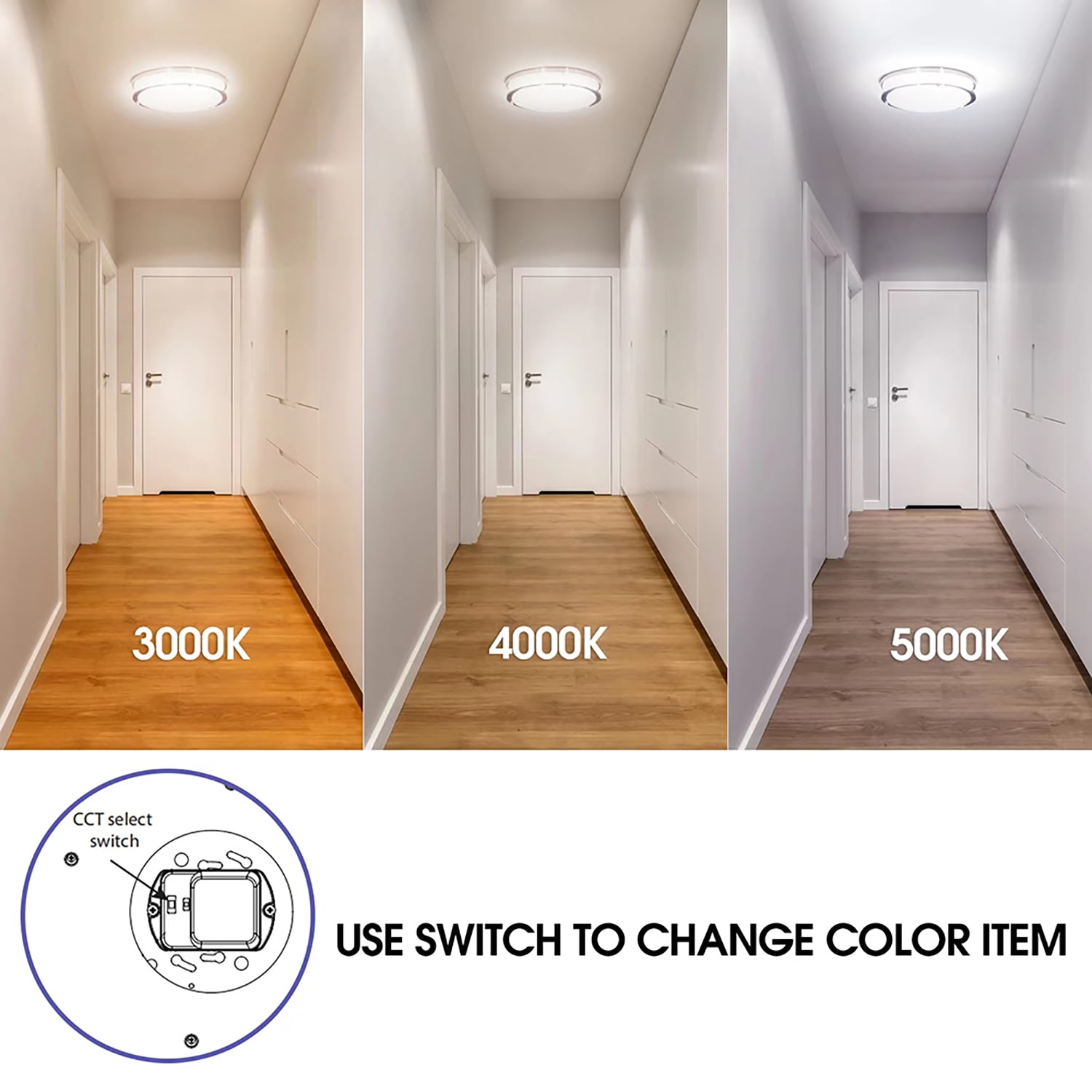 Energetic  12" LED Ceiling Light, Dimmable Modern Flush Mount, Brushed Nickel, 3CCT ENERGY STAR