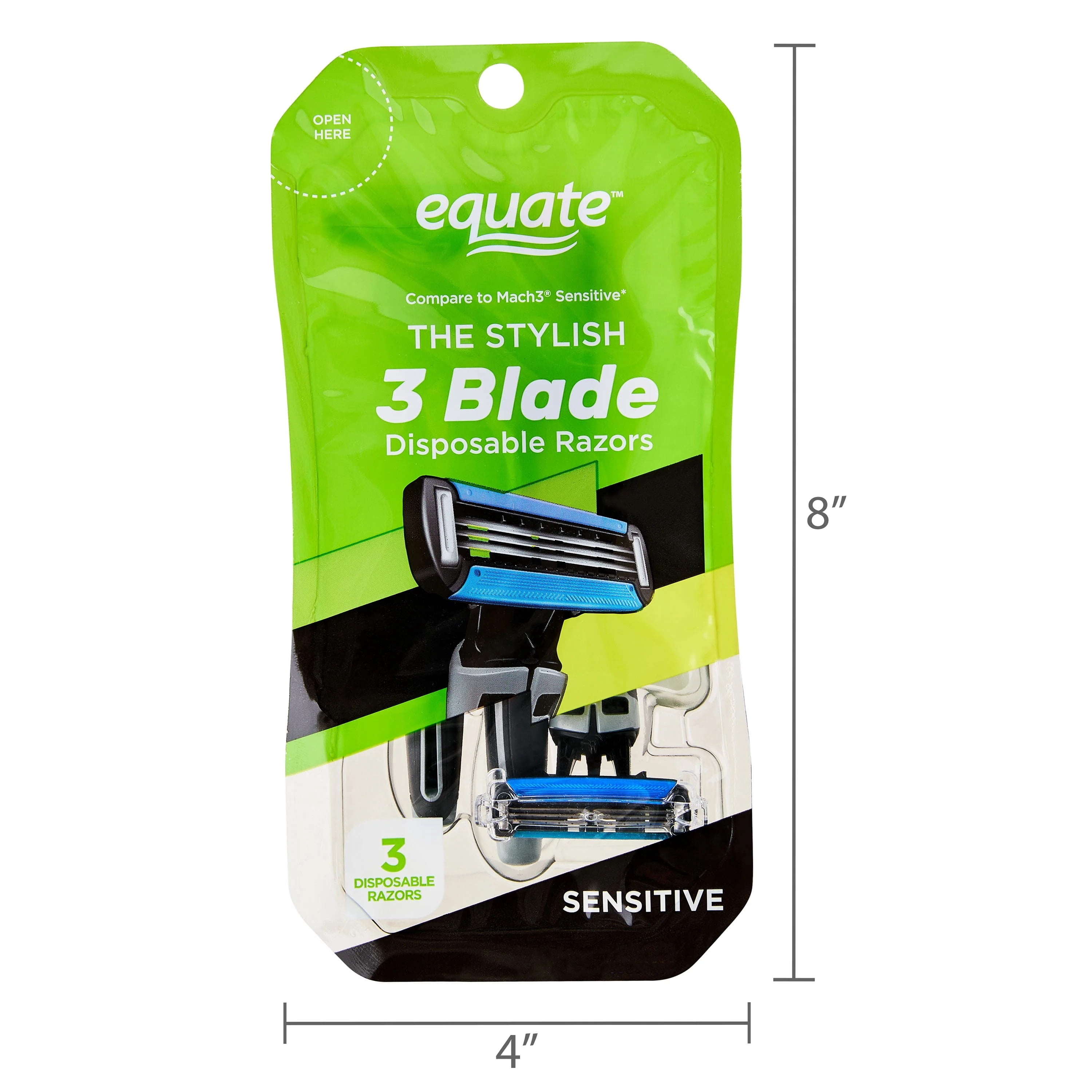 Equate Men's 3-Blade Sensitive Disposable Razors, Black, 3 Count