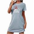 thumbnail image 3 of Sakmal Christmas House Dress for Women Comfy Plus Size Cloud-Like Blue Sleepwear Merry Christma Print Crew Neck Short Sleeve Short Nightgowns S-2XL, 3 of 4