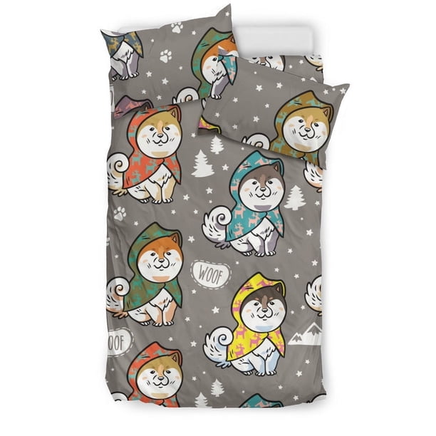 Juego de cama con estampado de impermeable de simpático Husky siberiano