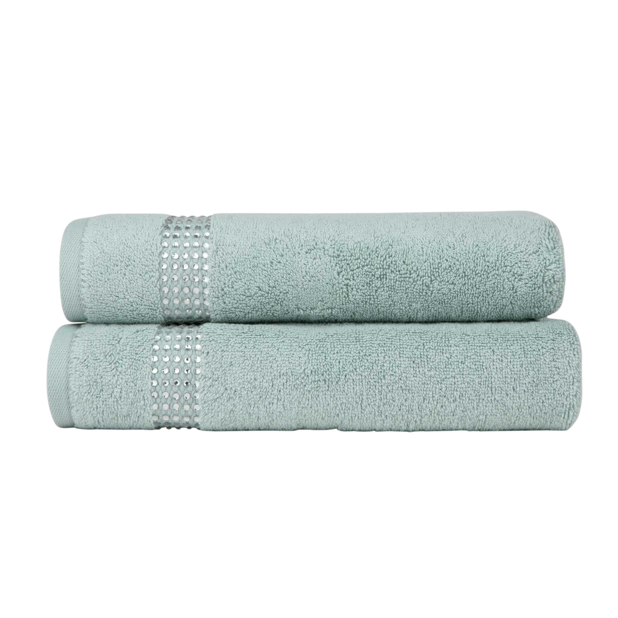 Sparkles Home  Stripe Rhinestone Hand Towel (Set of 2) - Aqua