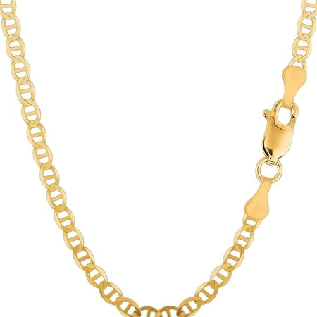 14k Real Solid Gold Chain, Real Solid Yellow Gold 4mm Mariner Link Chain Necklace Italian for Women, Lobster Claw- 22"