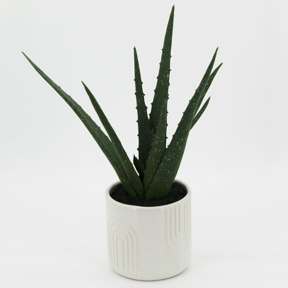 Mainstays 11.25" Artificial Aloe Vera Plant in White Rainbow Print Ceramic Pot