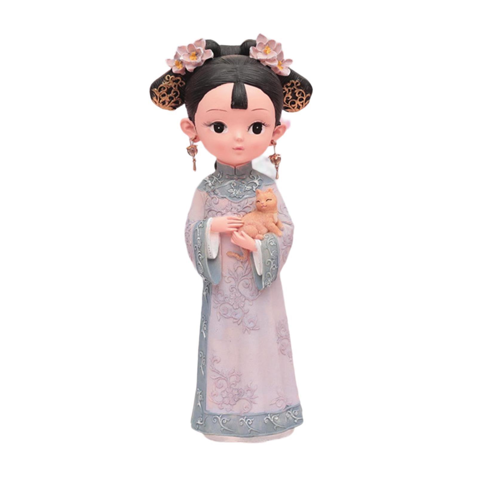 WLPZXP Girl Resin Statue Desktop Doll Toy Hanfu Dress Decoraitve Miniature Figurine for 12x8x22cm Cat