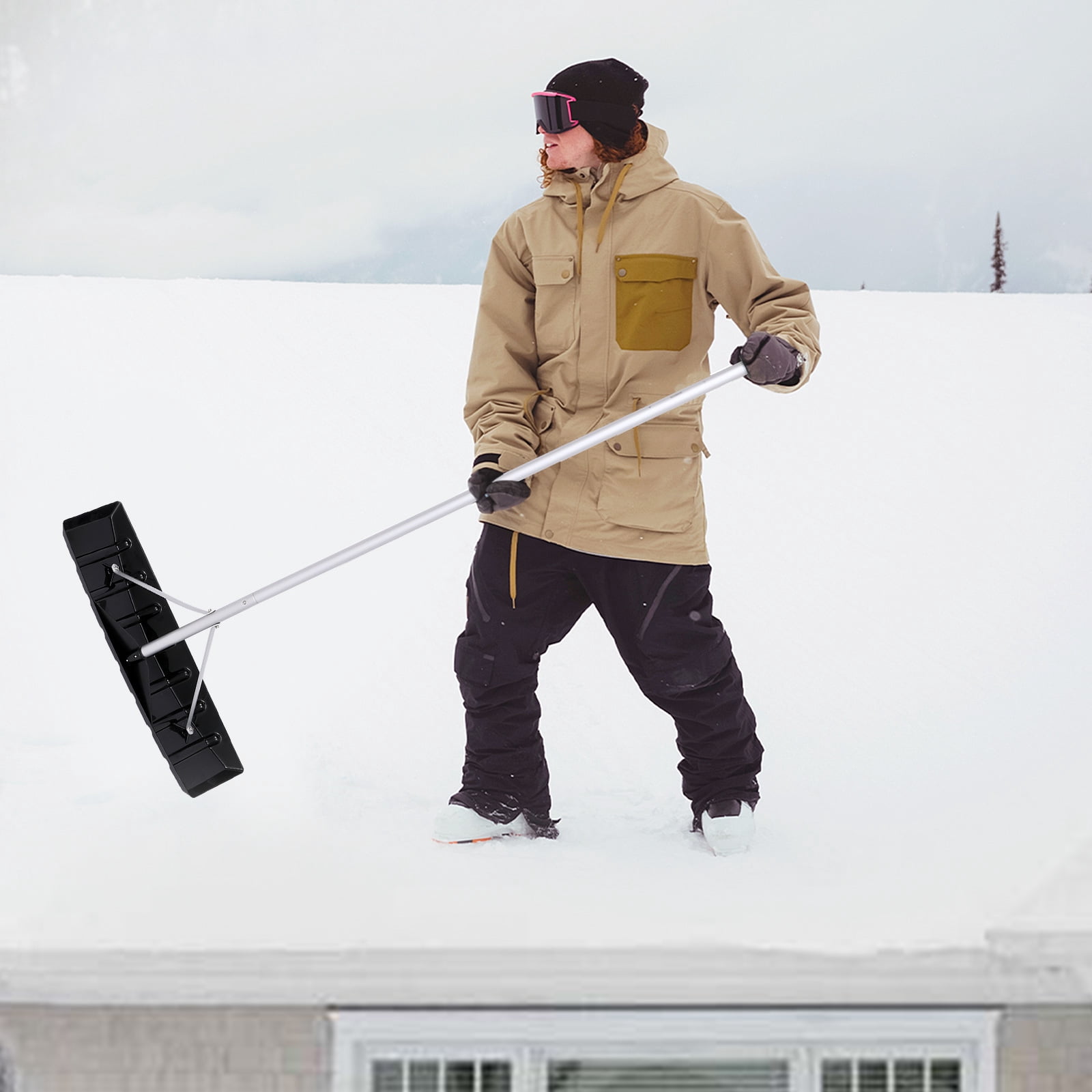 SUGIFT 20ft Snow Roof Rake 25" Plastic Blade Snow Removal Tool for House Roof, , Wet Leaves, Car Snow