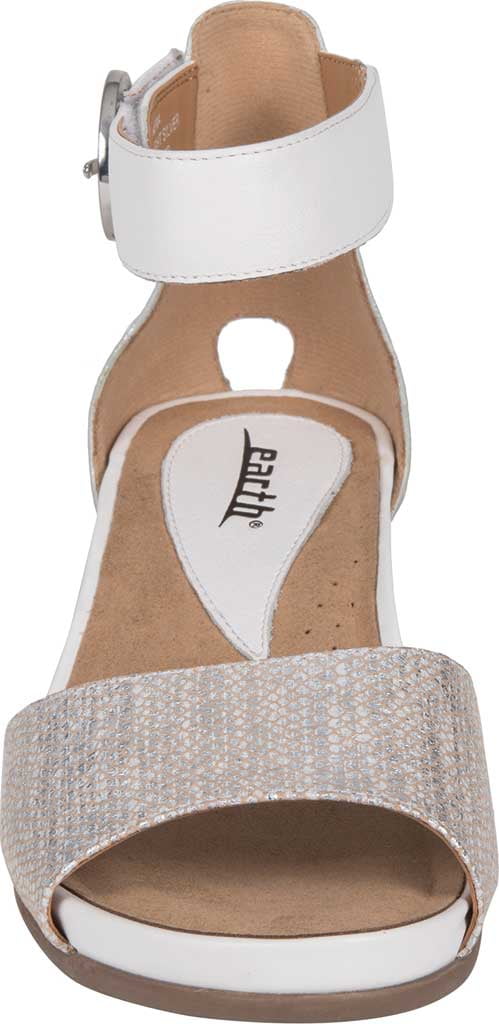 Women s Earth Hera Ankle Strap Sandal Silver Snake Print Suede 7.5