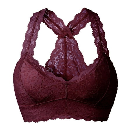 

YIANNA Women Floral Lace Bralette Padded Breathable Sexy Racerback Lace Bra