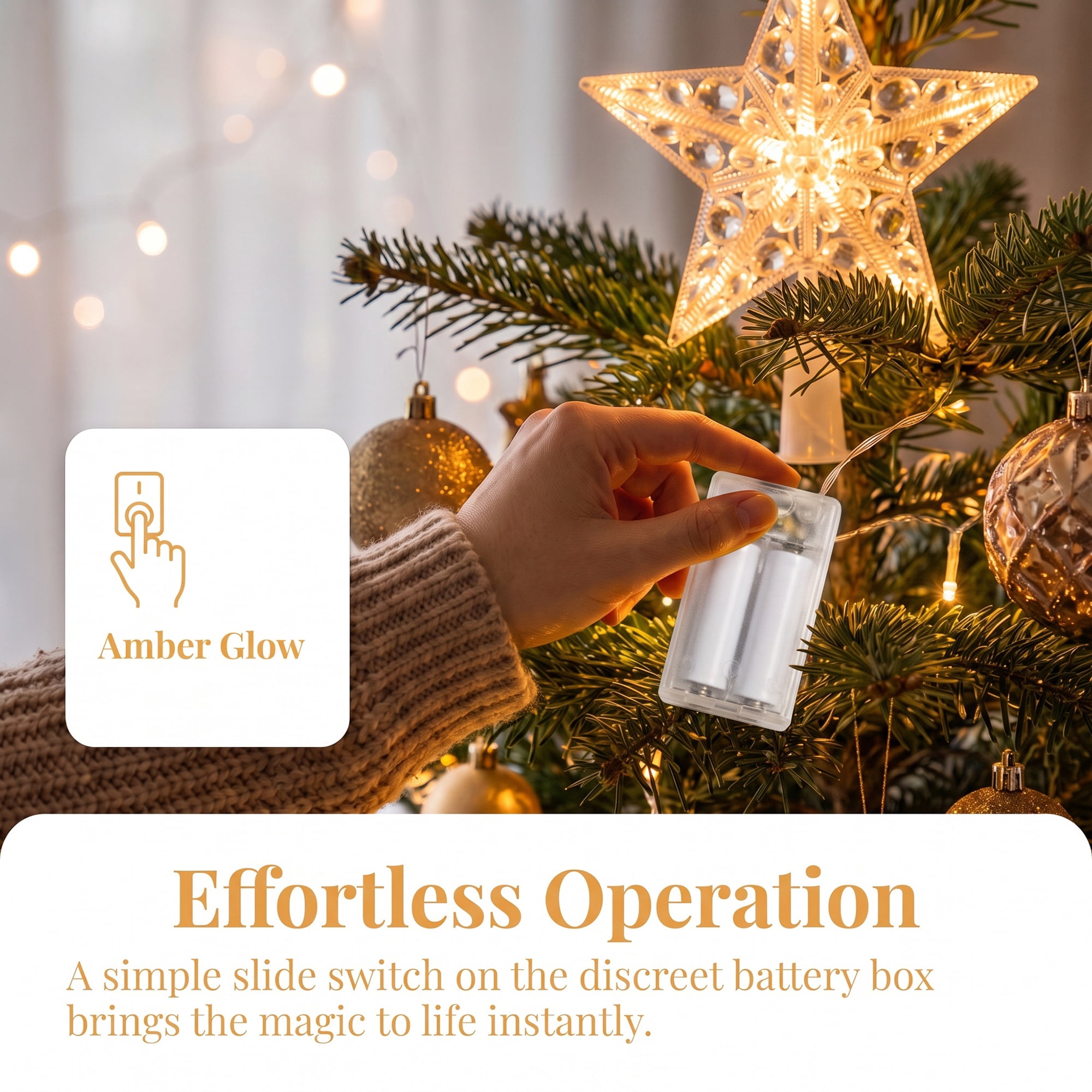 Unique Bargains Tree Finial Battery Operated Spring Mount Star White Lights 7.9"