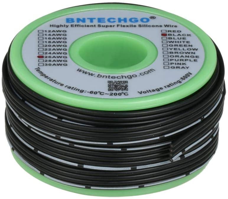 BNTECHGO 24 Gauge Silicone Ribbon Cable Flexible 6P Black 50 ft Flat Cable 24 AWG Strand Wire