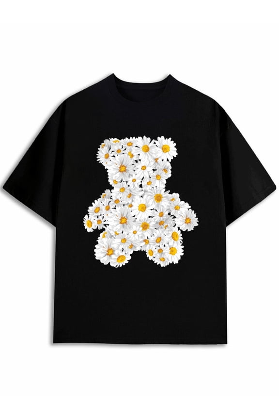 Floral Teddy Bear Tee mens t-shirt black top 2026 Spring and summer outdoor wear Wearable year-round Unique Design Unisex Shirt Short Sleeve tshirts