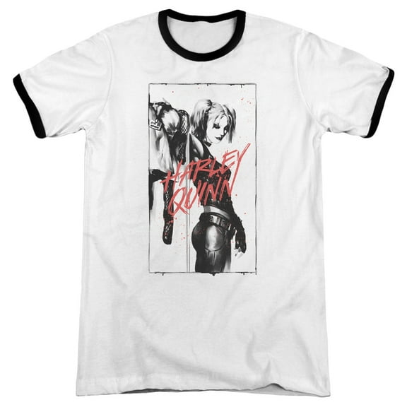 Batman Inked Quinn Adult Ringer T-Shirt White Black