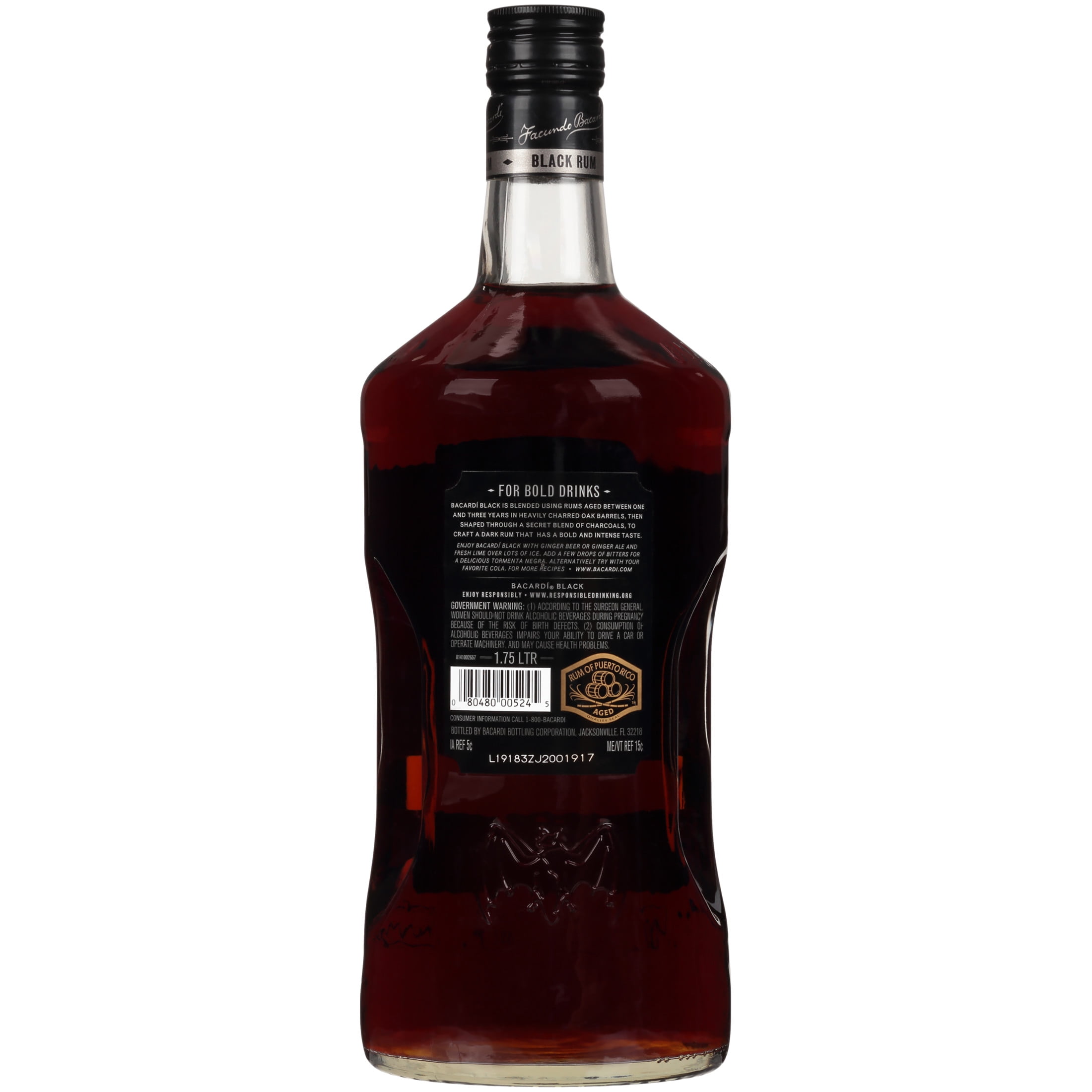 BACARDI Black Rum, Gluten Free, 1.75 L Bottle, ABV 40% - Walmart.com