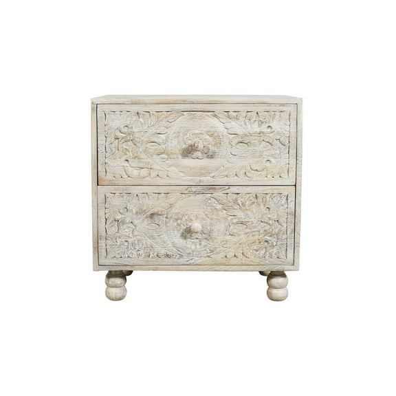 Cory 2-Drawer Solid Wood Nightstand With Distressed White Finish