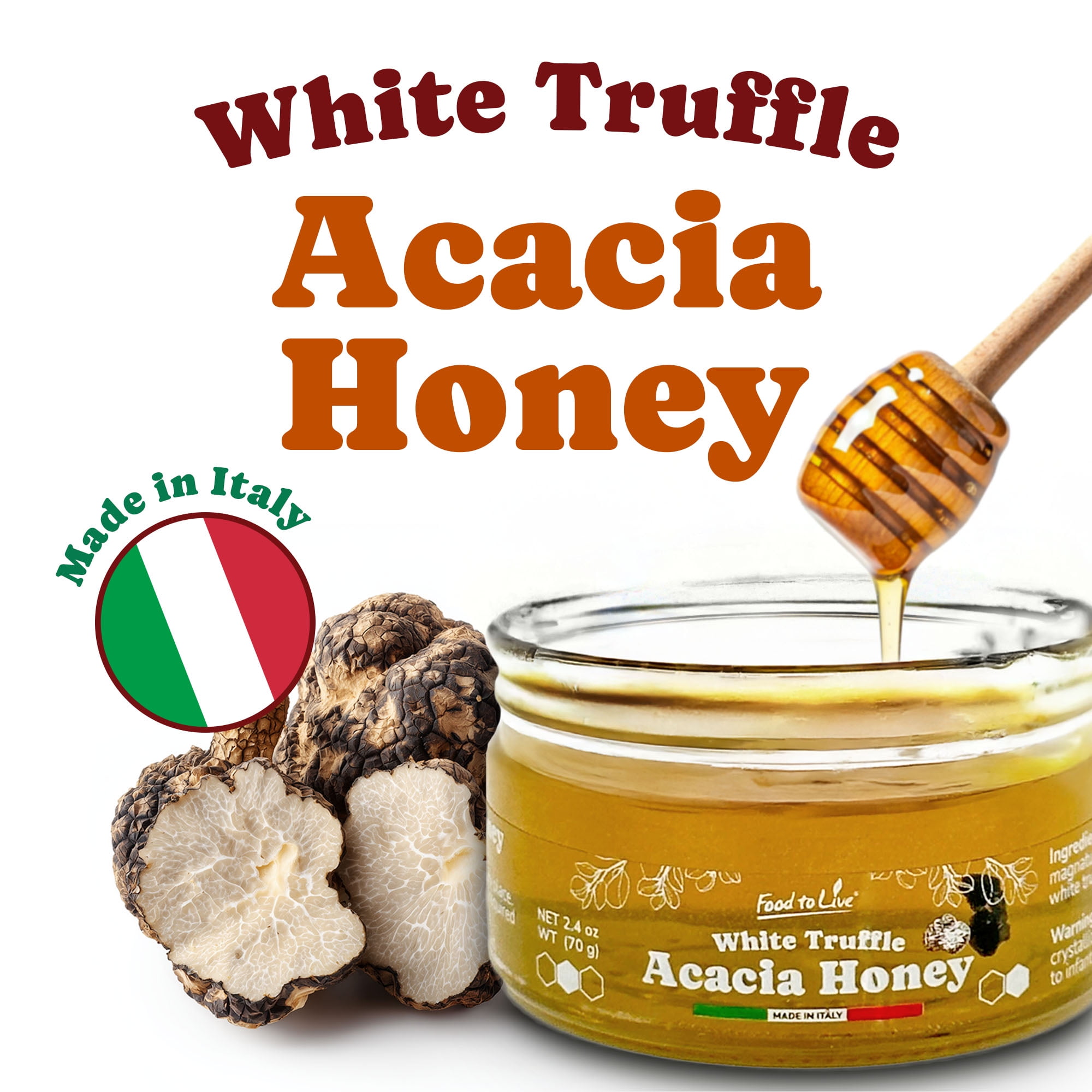 White Truffle Acacia Honey, 70gr – Perfect Pairing for Cheese (Pack of 4) - by Food To Live