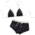 thumbnail image 4 of FINALGANG Womens Triangle Halter Polka Dot Print 2 Piece Bikini Swim Set Tie String Swim Top Drawstring Boyshort Brief Summer Swimwear For Beach Trip Cozy Swimwear S, 4 of 4