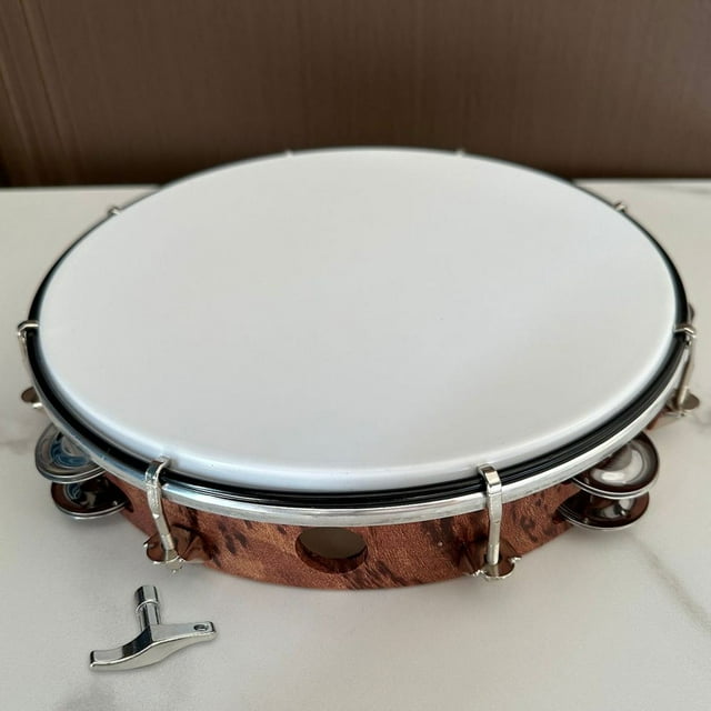 HLONK Tambourin à Main Double Rangée de 10 Pouces avec Jingles en Acier Inoxydable Inclut Outil de Réglage Tambour Joué à la Main pour Performance