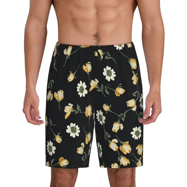 Balery Daisy Pantalones cortos de pijama de punto de algodón para hombre con cinturilla y bolsillos-Medium
