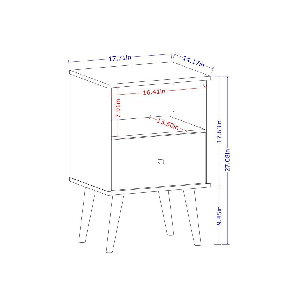 Liberty Mid-Century Modern Nightstand 1.0 with 1 Cubby Space and 1 Drawer with Solid Wood Legs