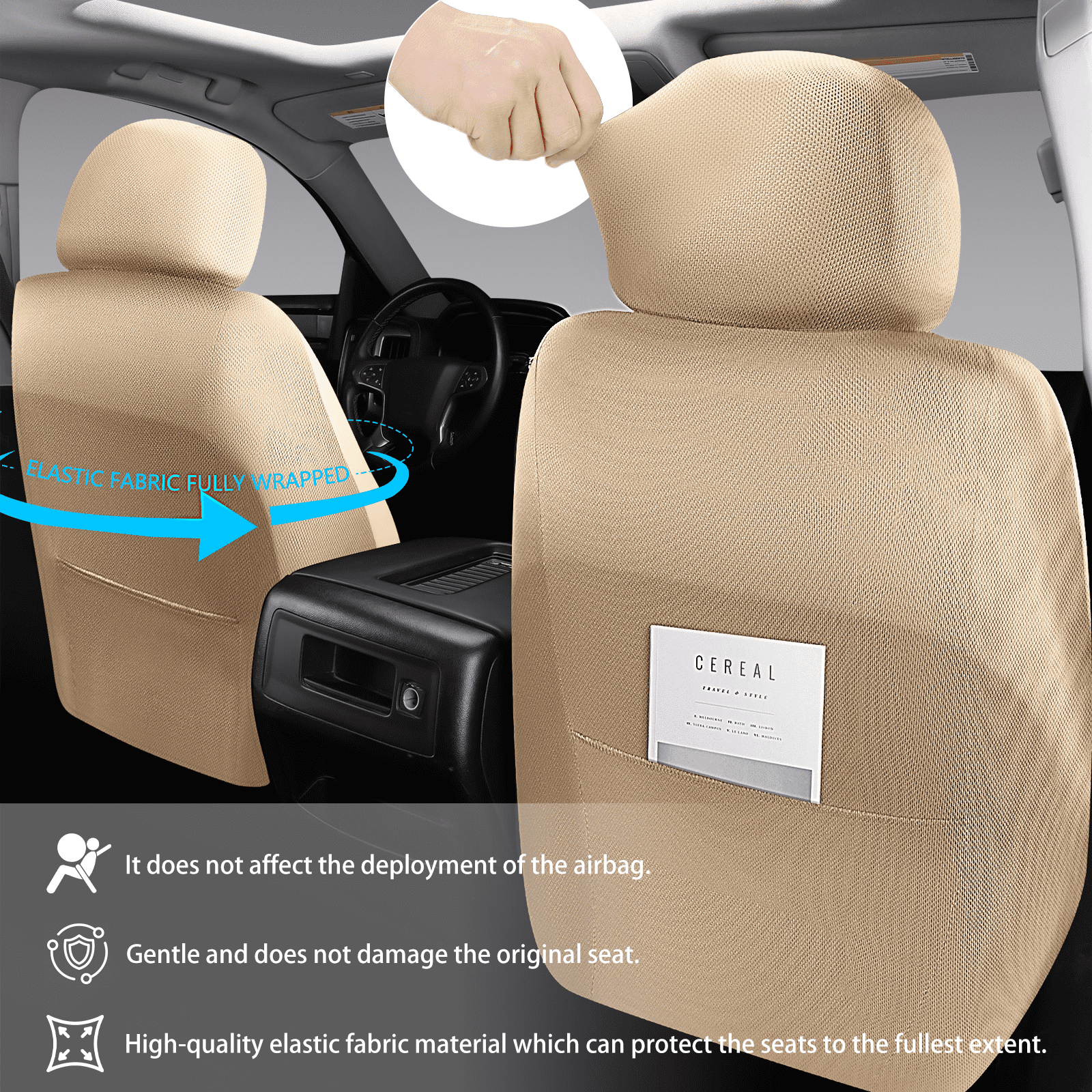 NS YOLO Premium Leather Car Seat Covers Full Set,Universal Fit for Cars,Trucks&SUVs,Waterproof Car Seat Cushion,Full Coverage Car Seat Protector with 5 Seats,beige