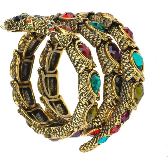 Alilang Egyptian Snake Rhinestones Stretch Cuff Wrap Bangle Bracelet Gold