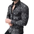 thumbnail image 1 of Frontwalk Men Tops Long Sleeve Shirts Button Down Blouse Work Slim Fit Tunic Shirt Lapel Neck Black L, 1 of 2