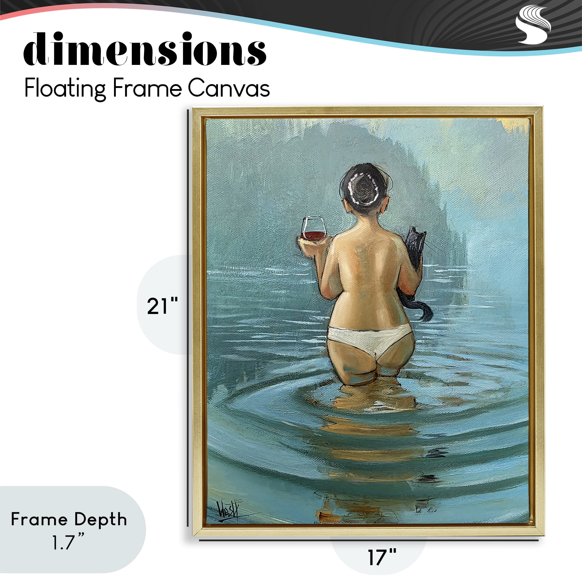 Stupell Industries Cat & Wine Dip At Twilight Gold Framed Floater Canvas Wall Art, design by Ronald West