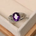 thumbnail image 1 of Amethyst ring, oval cut, solitaire ring, sterling silver Astrology Purpose Ring, 1 of 4