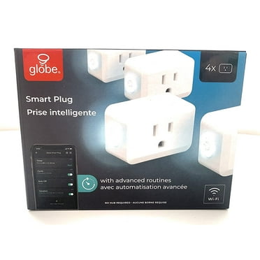 Globe Electric Wi-Fi Smart Plug, No Hub Required, Voice Activated, 4 Grounded Outlet, 4-Pack, 15A 50207, White