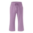 thumbnail image 4 of Tween Girls Trendy Clothes Summer Capri Pants for Girls High Waist Drawstring Elastic Cotton Linen Pants Straight Leg Cropped Trousers 12-14, 4 of 4