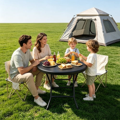 31.5" Round Folding Table, HDPE Cocktail & Bistro Table, Tool-Free Setup, Foldable for Outdoor Parties, Weddings, Cafes & Backyard, Black