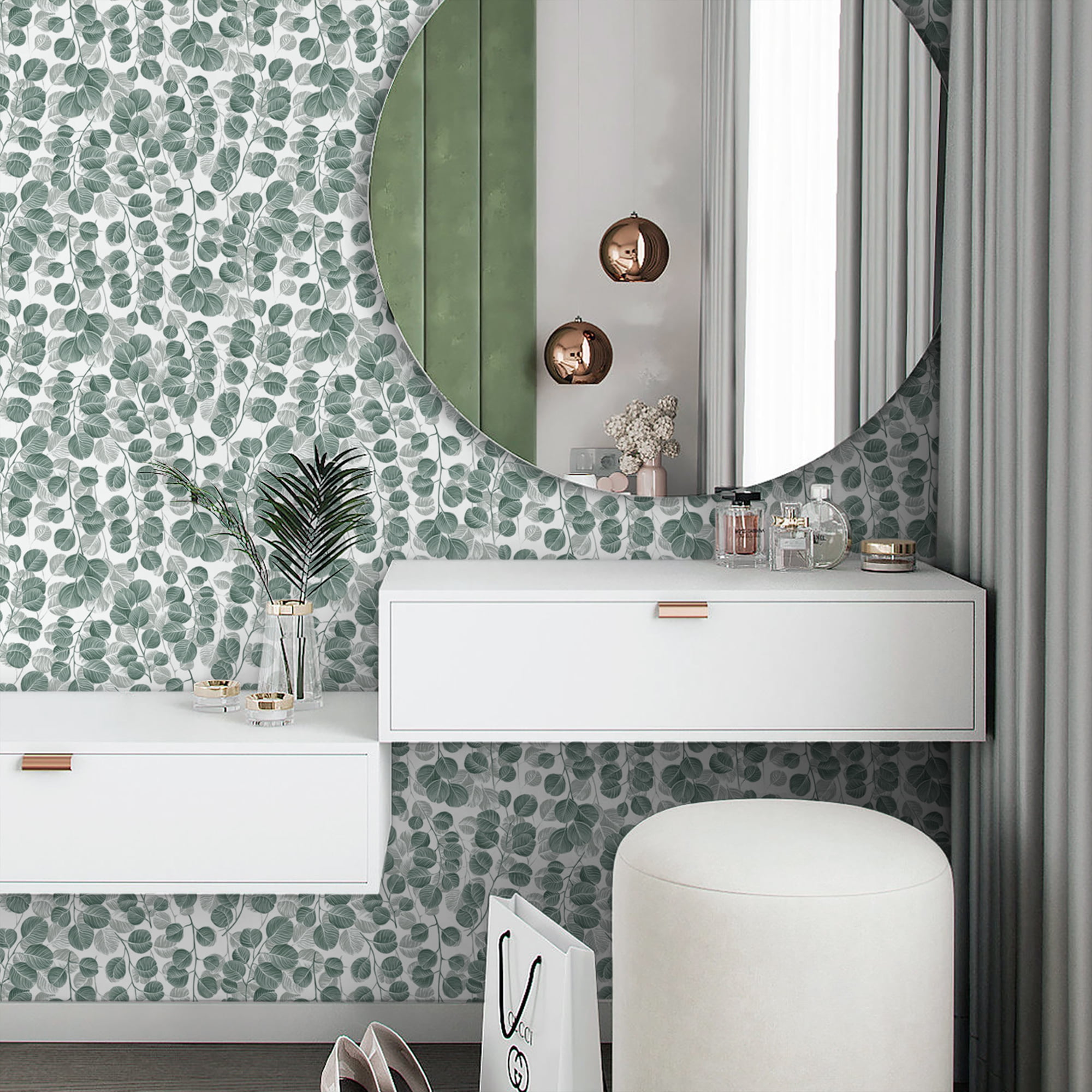 (2 pack) Abyssaly Peel and Stick Wallpaper Green Leaf Wallpaper 17.7" x 118"Self-adhesive Removable Floral Contact Paper for Cabinets Bedroom Living Room Decorative Wall
